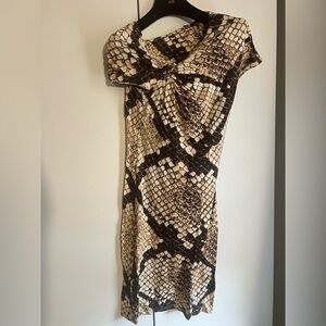Roberto Cavalli Beige and Brown Snake Print Mini Dress
